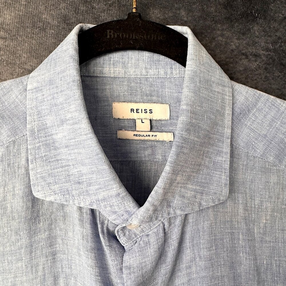Reiss Sky Blue Linen Shirt Size L – Regular Fit